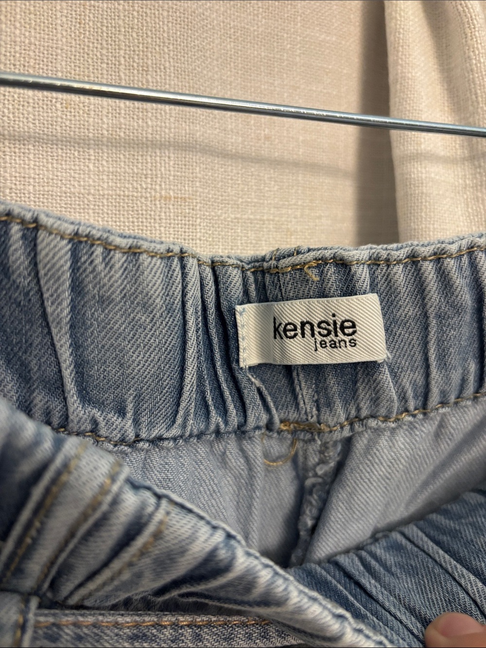 Kensie Drapey High Waist Tie Wide Leg Jeans, Large - Picture 6 of 8
